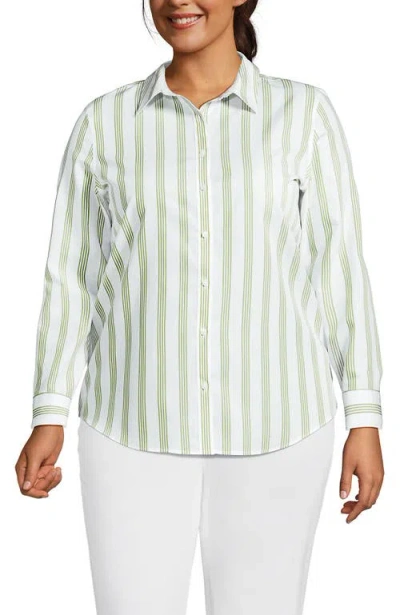 Lands' End Plus Size No Iron Button Front Shirt In Green