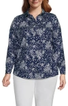 Lands' End Plus Size No Iron Button Front Shirt In Navy Meadow Ditsy Floral