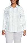 Lands' End Plus Size No Iron Button Front Shirt In White/aqua Classic Stripe