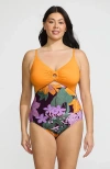 Lands' End Plus Size O-ring Monokini One Piece Swimsuit In Dark Wine Floral Bloom/mango