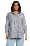 Lands' End Plus Size Oversized No Iron Tunic With Statement Collar Shirt In Multi