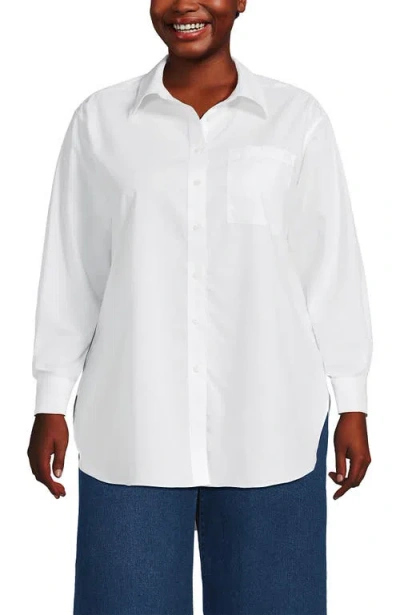 Lands' End Plus Size Oversized No Iron Tunic With Statement Collar Shirt In White