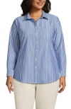 Lands' End Oxford Shirt In True Cobalt Blue Rail Stripe