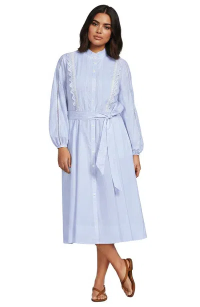Lands' End Plus Size Perfect Button Front Shirt Dress In Blue