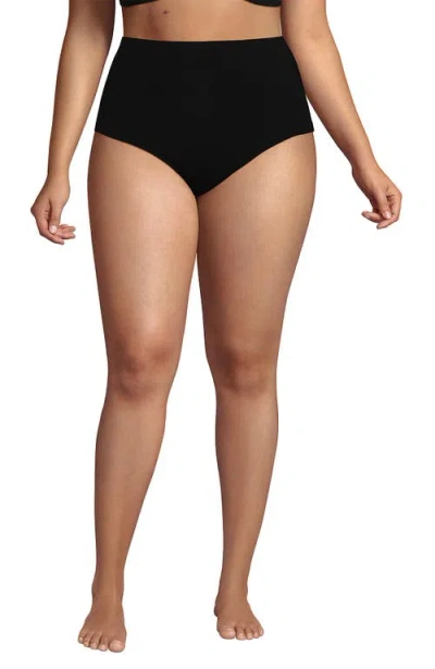 Lands' End Plus Size Pinchless High Waisted Bikini Bottoms In Black