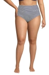 Lands' End Plus Size Pinchless High Waisted Bikini Bottoms In Deep Sea Navy Mini Stripe