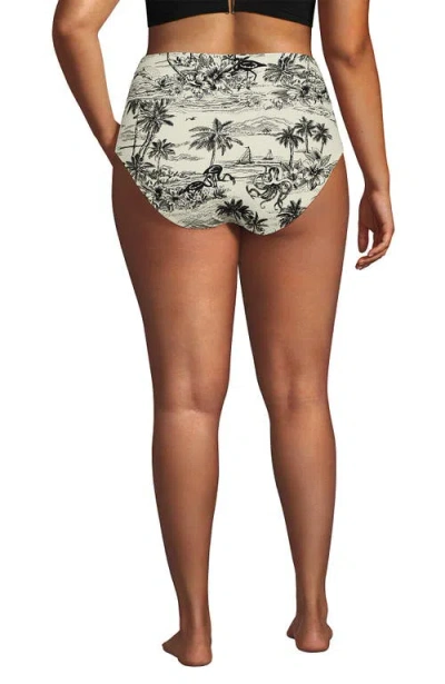 Lands' End Plus Size Pinchless High Waisted Bikini Bottoms In Egret White Tropical Scene