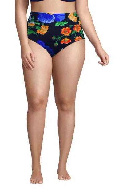 Lands' End Plus Size Pinchless High Waisted Bikini Bottoms In Multi