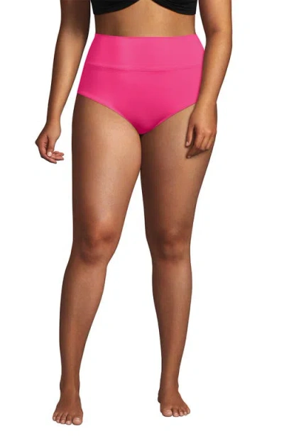 Lands' End Plus Size Pinchless High Waisted Bikini Bottoms In Pink