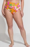 Lands' End Plus Size Pinchless High Waisted Bikini Bottoms In Sweet Mango Lilies