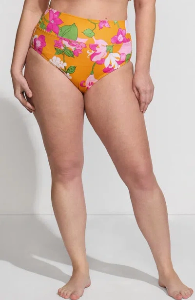 Lands' End Plus Size Pinchless High Waisted Bikini Bottoms In Sweet Mango Lilies