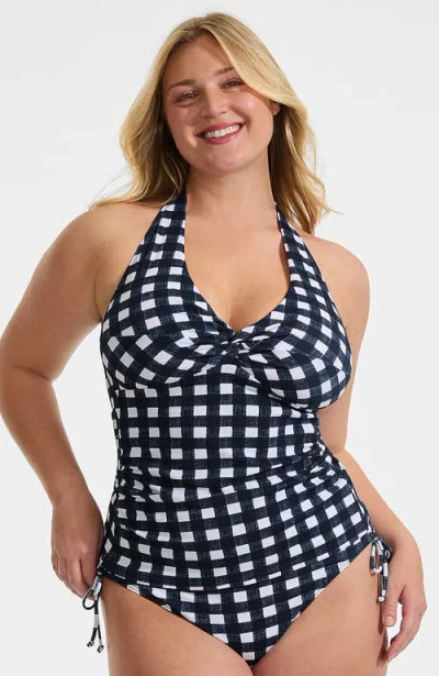 Lands' End Plus Size Pique Knot Twist Halter Tankini Top In Black
