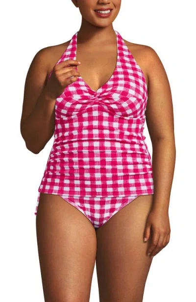 Lands' End Plus Size Pique Knot Twist Halter Tankini Top In Pink