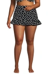 Lands' End Plus Size Pique Ruffle Hem Mini Swim Skirt In Black/egret White Tossed Dots