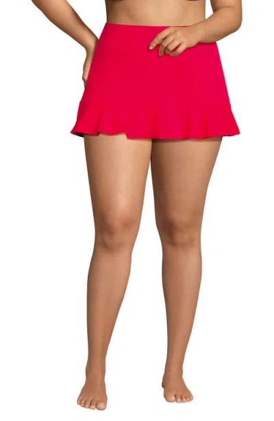 Lands' End Plus Size Pique Ruffle Hem Mini Swim Skirt In Coral Rose