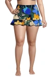 Lands' End Plus Size Pique Ruffle Hem Mini Swim Skirt In Navy Multi Floral Blooms