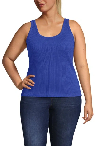 Lands' End Plus Size Pointelle Rib Uneck Tank In Blue