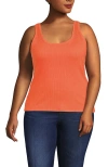 Lands' End Plus Size Pointelle Rib Uneck Tank In Orange