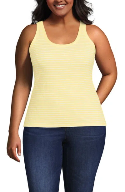 Lands' End Plus Size Pointelle Rib Uneck Tank In Yellow
