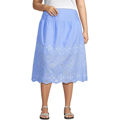Lands' End Plus Size Poplin Drop Waist Midi Skirt In Multi