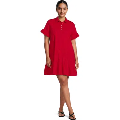 Lands' End Plus Size Poplin Flutter Sleeve Knee Length Popover Dress In Red