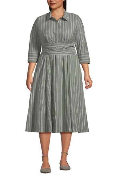 Lands' End Plus Size Poplin Midi Wrap Front Dress In Gray