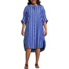 Lands' End Plus Size Poplin Oversized Puff Sleeve Midi Shirt Dress In Multi