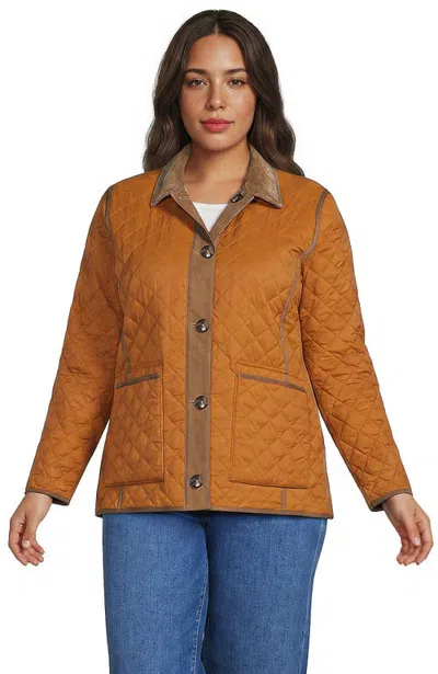 Lands' End Plus Size Print Reversible Barn Quilted Insulated Jacket In Brown