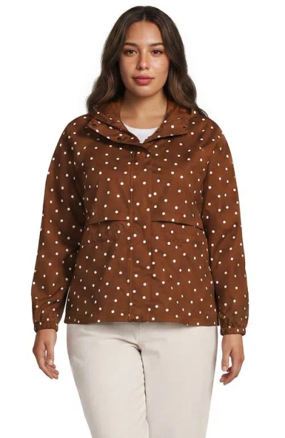 Lands' End Plus Size Print Squall Packable Rain Jacket In Brown