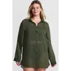 Lands' End Plus Size Rayon Rib Button Down Cover-up In Rich Olive Green