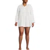 Lands' End Plus Size Rayon Rib Button Down Cover-up In White