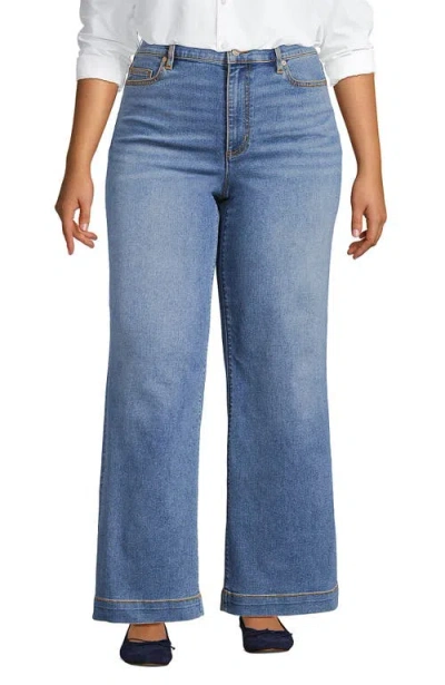 Lands' End Recover High Rise Wide Leg Blue Jeans In Beau Blue