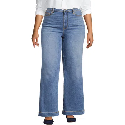 Lands' End Recover High Rise Wide Leg Blue Jeans In Beau Blue