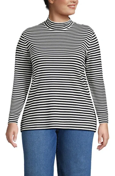 Lands' End Plus Size Relaxed Cotton Long Sleeve Mock Turtleneck In Black