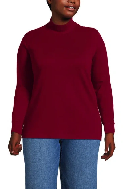 Lands' End Plus Size Relaxed Cotton Long Sleeve Mock Turtleneck In Red