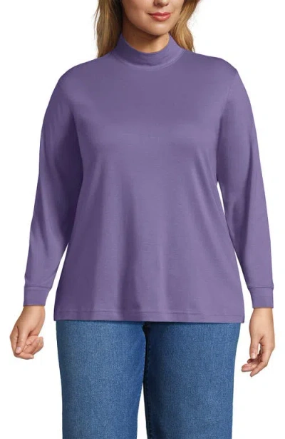 Lands' End Plus Size Relaxed Cotton Long Sleeve Mock Turtleneck In Purple