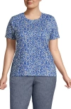 Lands' End Plus Size Relaxed Supima Cotton Crew Neck T-shirt In Ivory/vista Blue Flowers