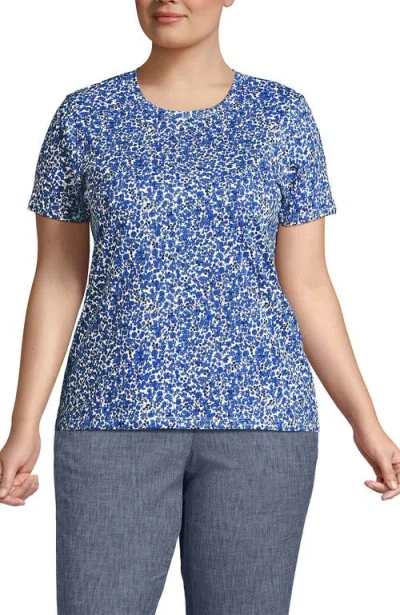 Lands' End Plus Size Relaxed Supima Cotton Crew Neck T-shirt In Ivory/vista Blue Flowers