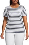 Lands' End Relaxed Supima Cotton Crew Neck T-shirt In Navy/white Breton Stripe