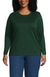 Lands' End Plus Size Relaxed Supima Cotton Long Sleeve Crew Neck T-shirt In Green
