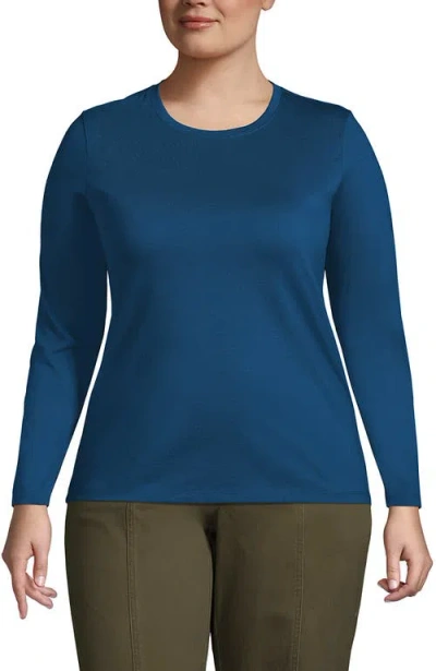 Lands' End Relaxed Supima Cotton Long Sleeve Crew Neck T-shirt In Baltic Teal