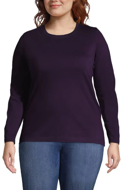 Lands' End Plus Size Relaxed Supima Cotton Long Sleeve Crew Neck T-shirt In Blackberry