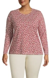 Lands' End Plus Size Relaxed Supima Cotton Long Sleeve Crew Neck T-shirt In Dark Orange Floral Vines