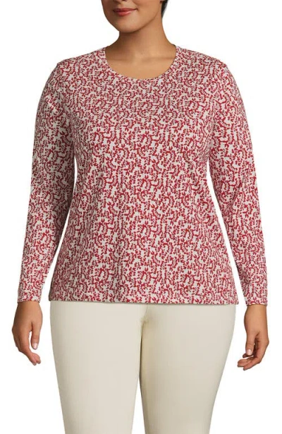 Lands' End Plus Size Relaxed Supima Cotton Long Sleeve Crew Neck T-shirt In Dark Orange Floral Vines