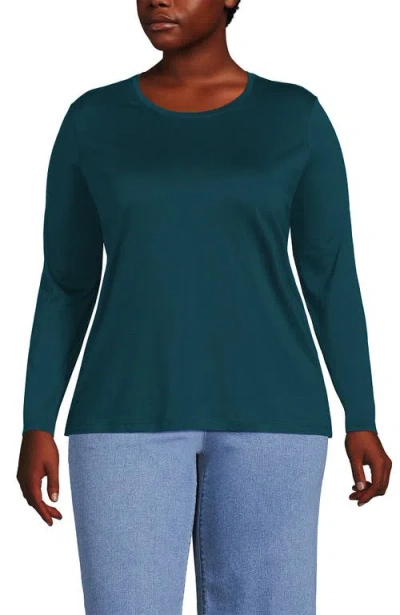 Lands' End Plus Size Relaxed Supima Cotton Long Sleeve Crew Neck T-shirt In Evening Teal