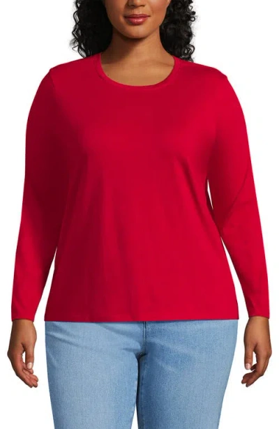 Lands' End Plus Size Relaxed Supima Cotton Long Sleeve Crew Neck T-shirt In Heritage Red