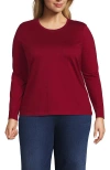 Lands' End Plus Size Relaxed Supima Cotton Long Sleeve Crew Neck T-shirt In Red