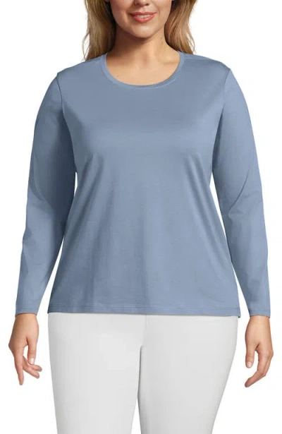 Lands' End Plus Size Relaxed Supima Cotton Long Sleeve Crew Neck T-shirt In Pale Slate Blue