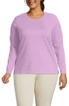 Lands' End Plus Size Relaxed Supima Cotton Long Sleeve Crew Neck T-shirt In Pink Amethyst