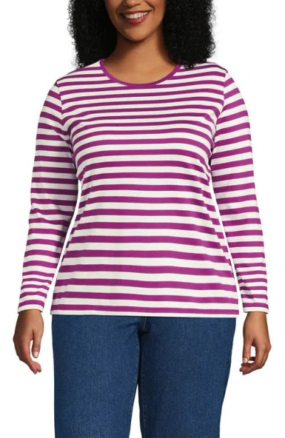 Lands' End Plus Size Relaxed Supima Cotton Long Sleeve Crew Neck T-shirt In Purple
